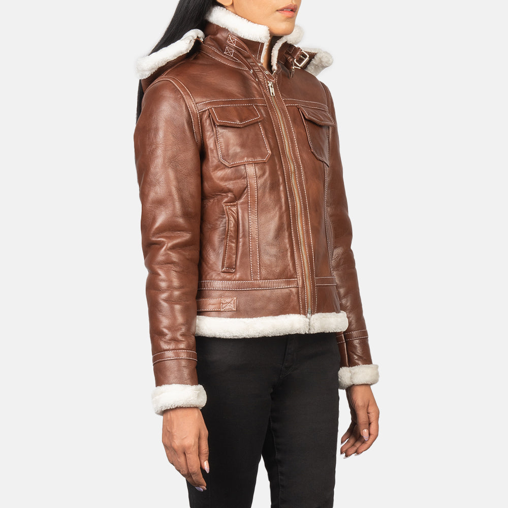 Fiona Brown Hooded Shearling Leather Jacket by Dash Racegear - women Jacket view 4
