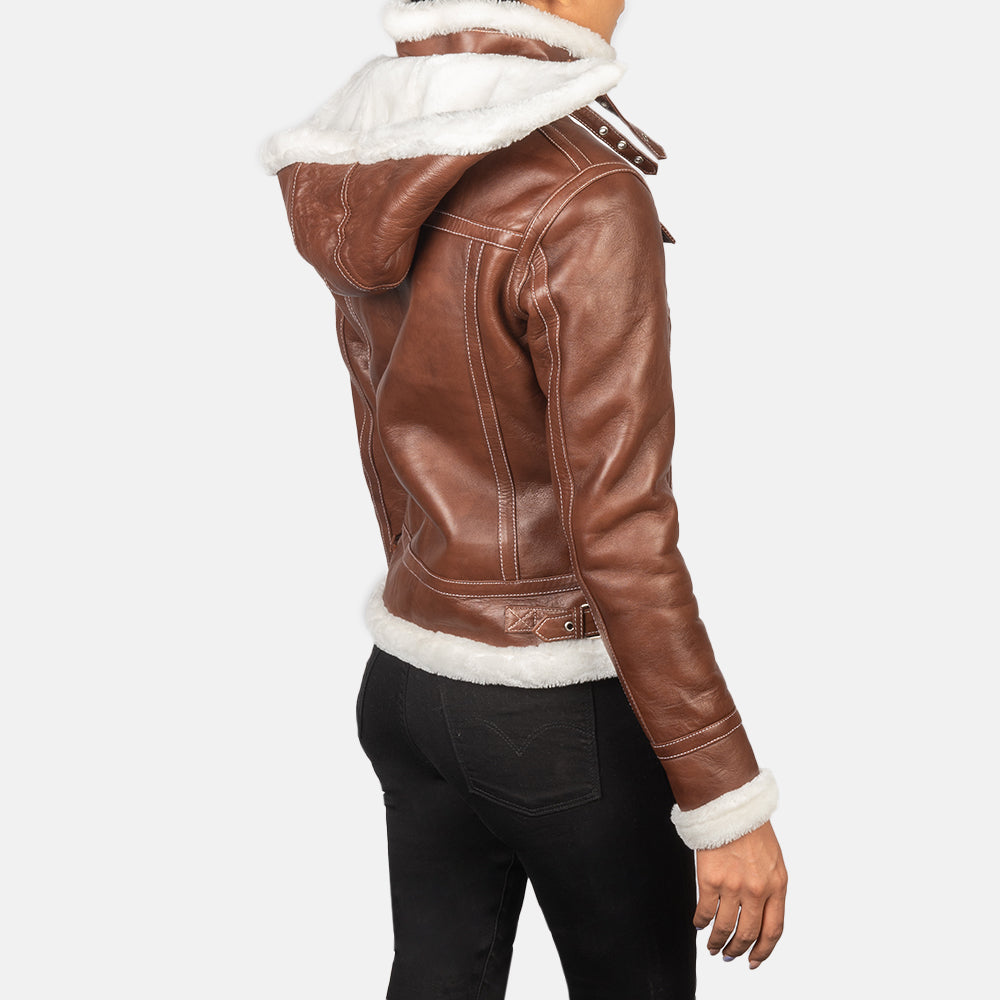 Fiona Brown Hooded Shearling Leather Jacket by Dash Racegear - women Jacket view 5