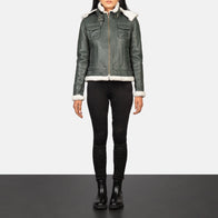 Fiona Green Hooded Shearling Leather Jacket by Dash Racegear - women Jacket view 2