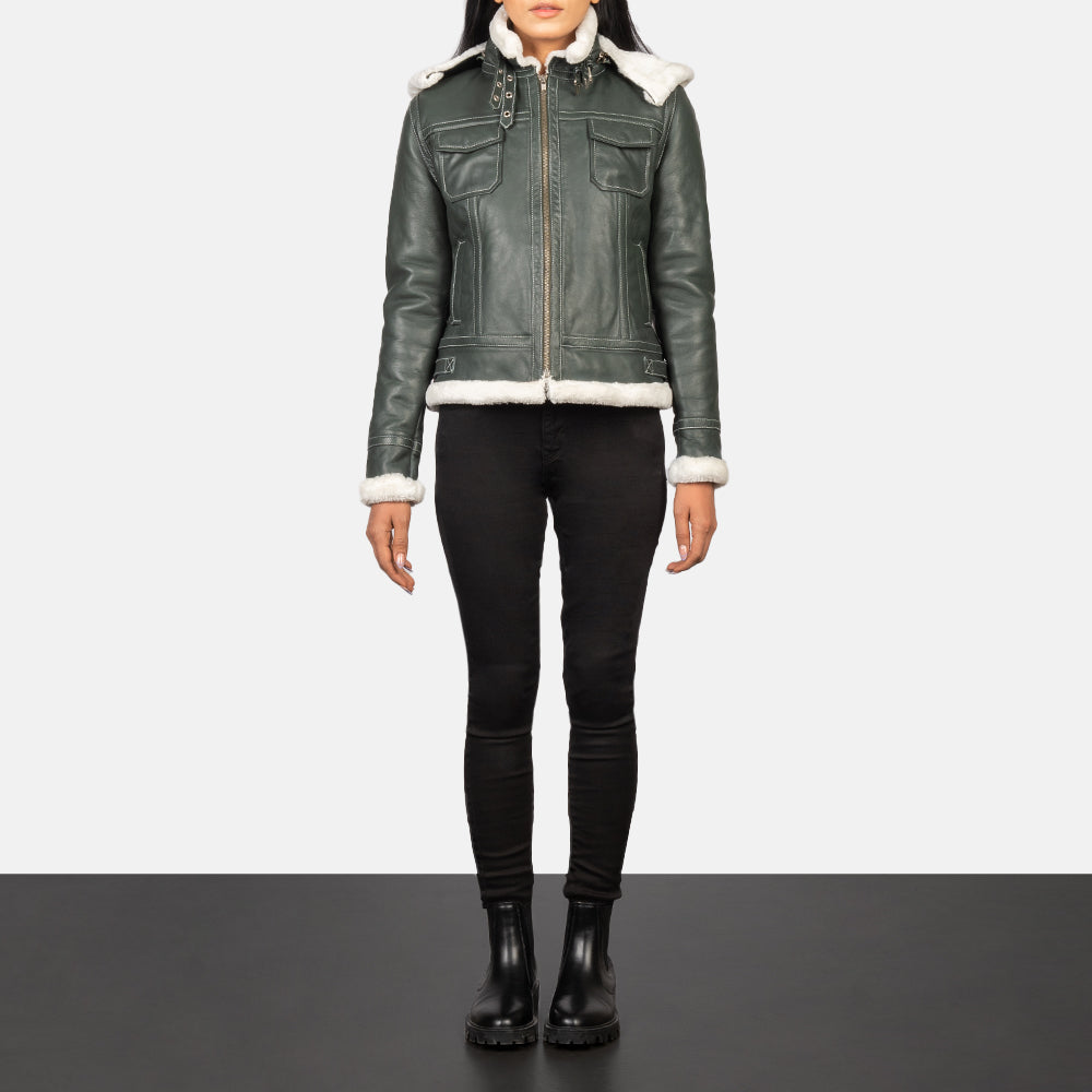 Fiona Green Hooded Shearling Leather Jacket by Dash Racegear - women Jacket view 2