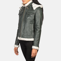 Fiona Green Hooded Shearling Leather Jacket by Dash Racegear - women Jacket view 3