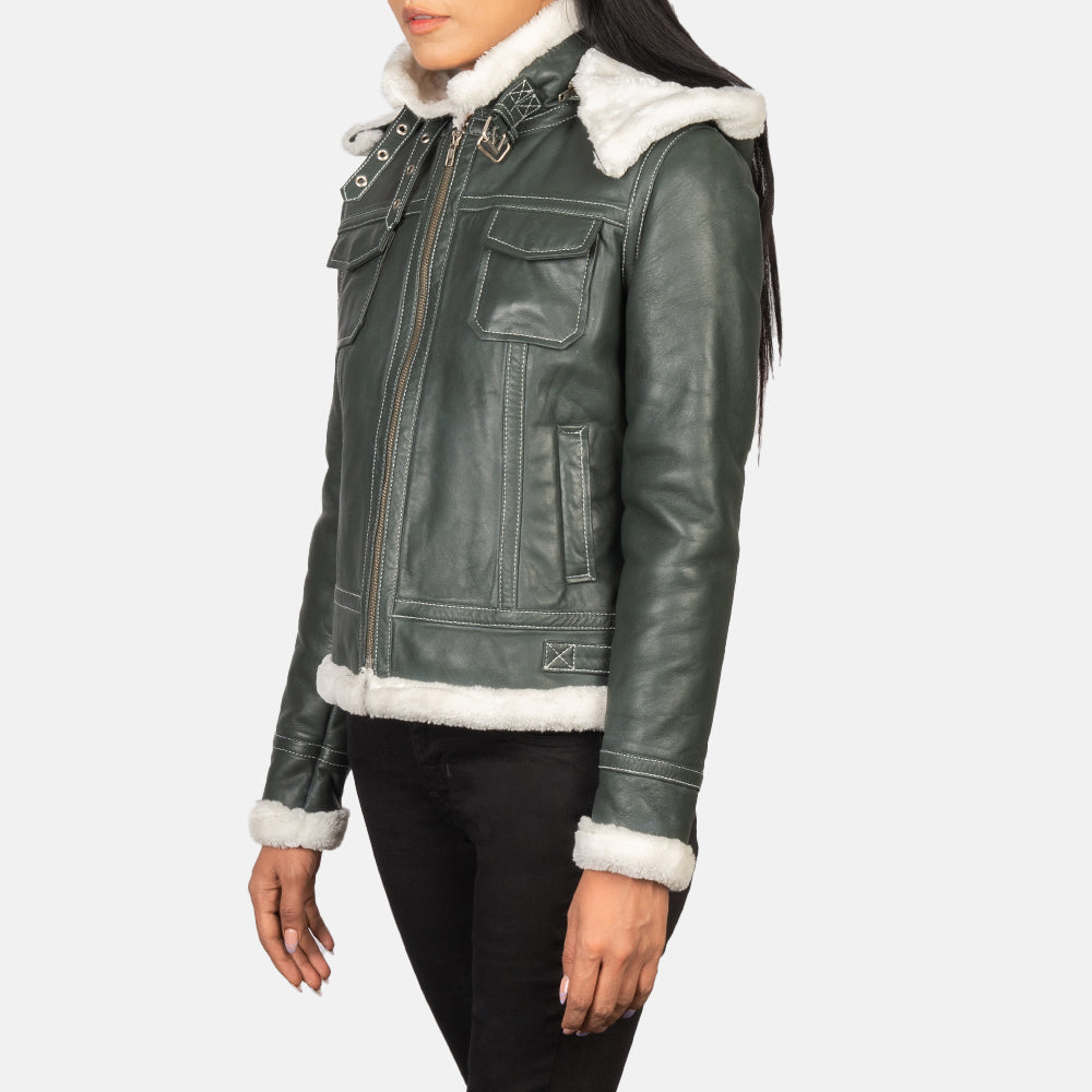 Fiona Green Hooded Shearling Leather Jacket by Dash Racegear - women Jacket view 3