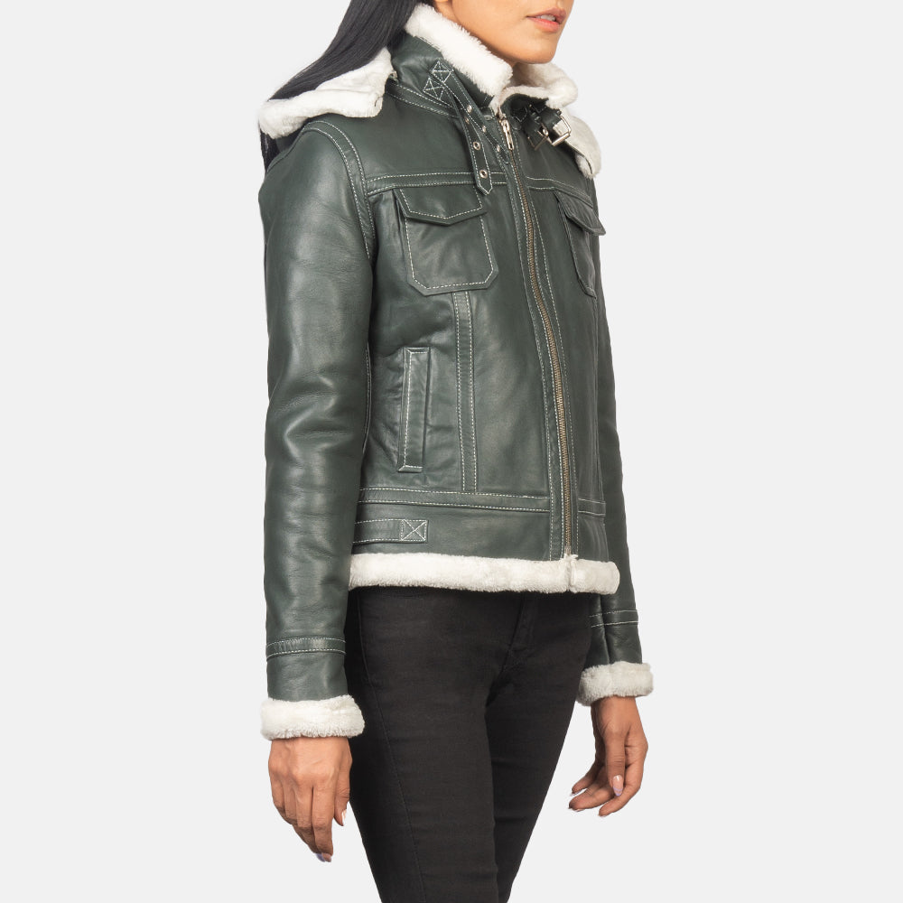 Fiona Green Hooded Shearling Leather Jacket by Dash Racegear - women Jacket view 4