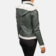 Fiona Green Hooded Shearling Leather Jacket by Dash Racegear - women Jacket view 5