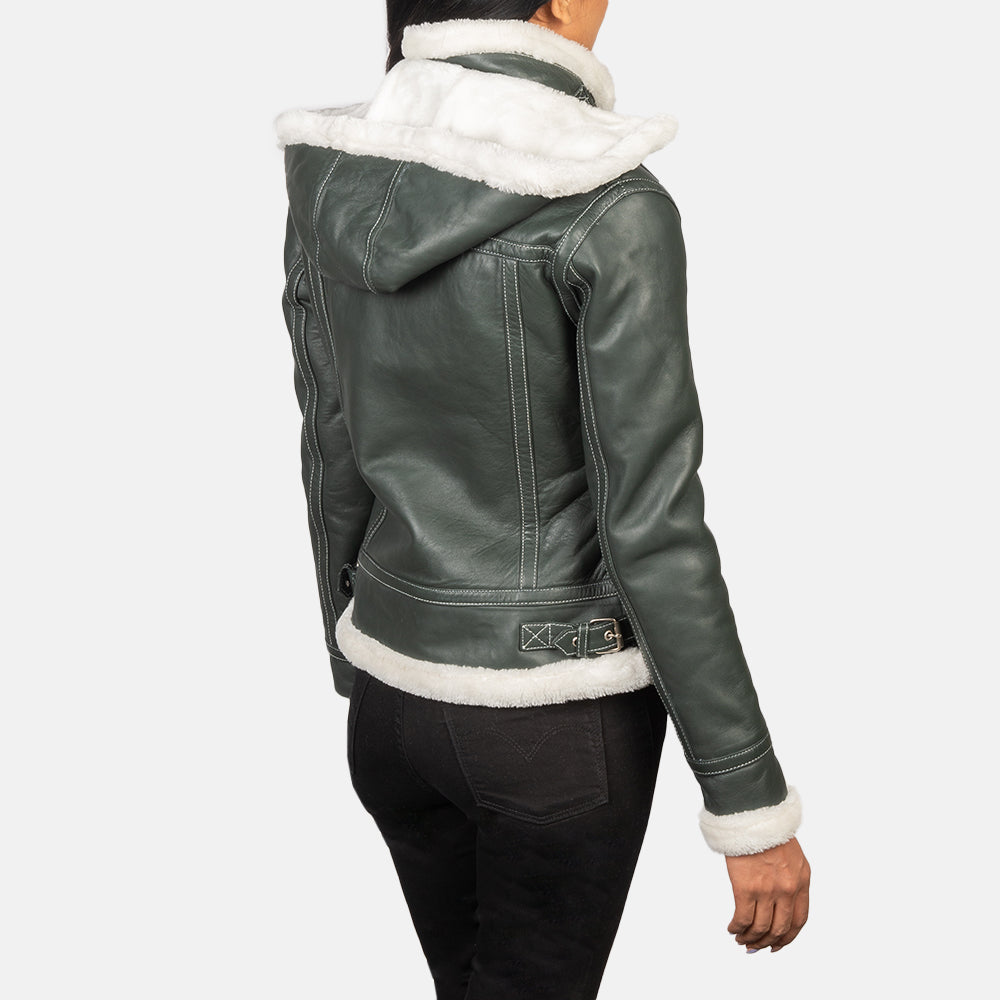 Fiona Green Hooded Shearling Leather Jacket by Dash Racegear - women Jacket view 5