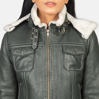 Fiona Green Hooded Shearling Leather Jacket by Dash Racegear - women Jacket view 6