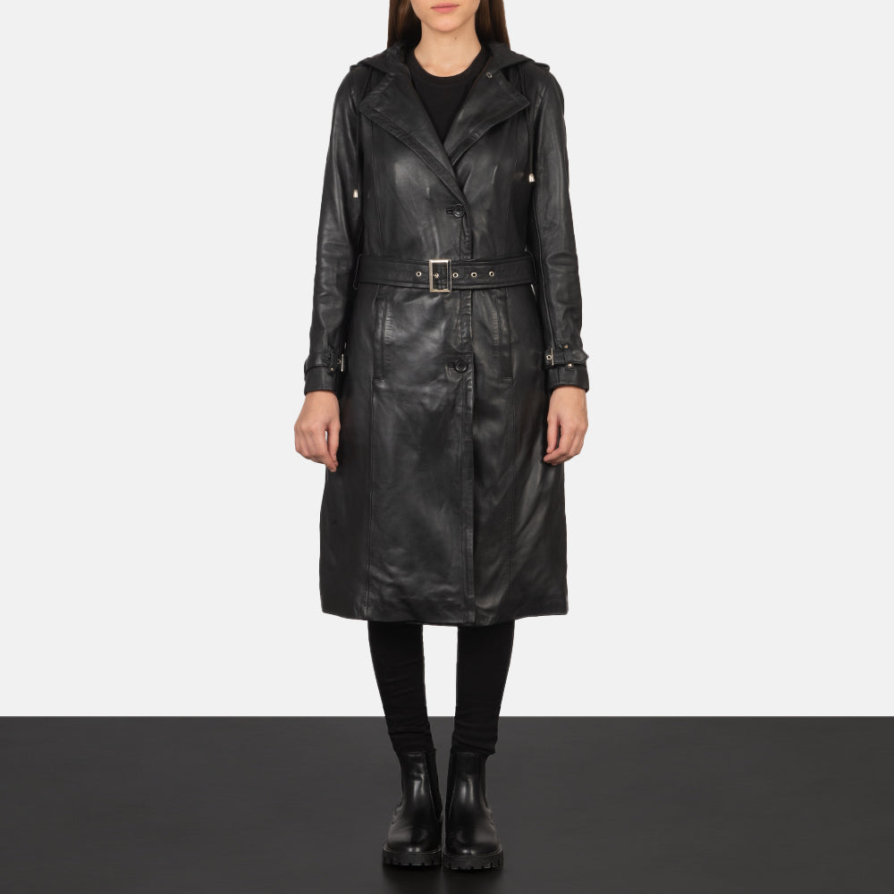 Fixon Hooded Black Trench Coat by Dash Racegear - women Jacket view 3