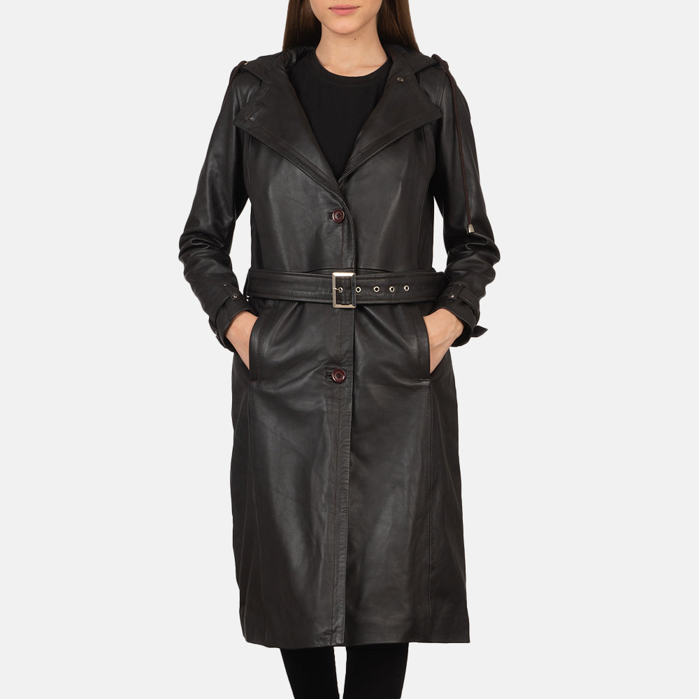 Fixon Hooded Brown Trench Coat by Dash Racegear - women Jacket view 1