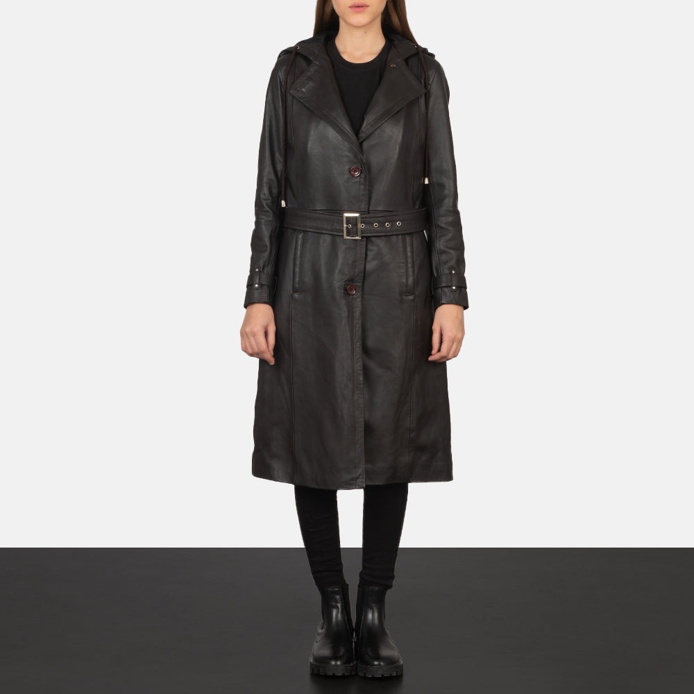 Fixon Hooded Brown Trench Coat by Dash Racegear - women Jacket view 3