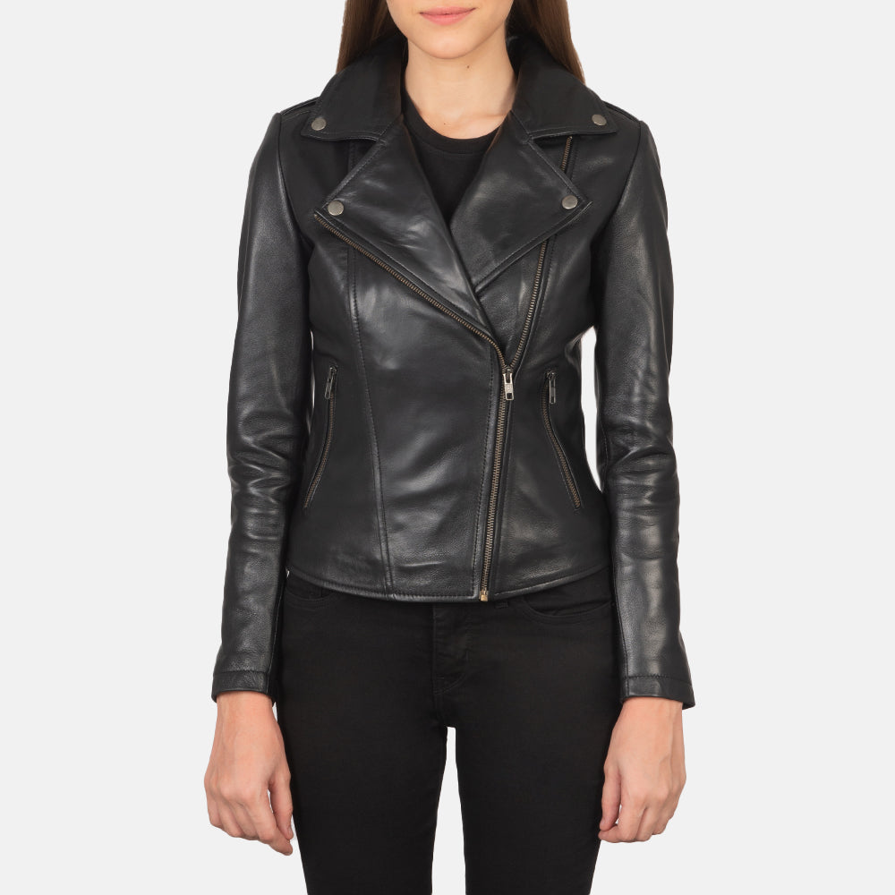 Flashback Black Leather Biker Jacket by Dash Racegear - women Jacket view 1