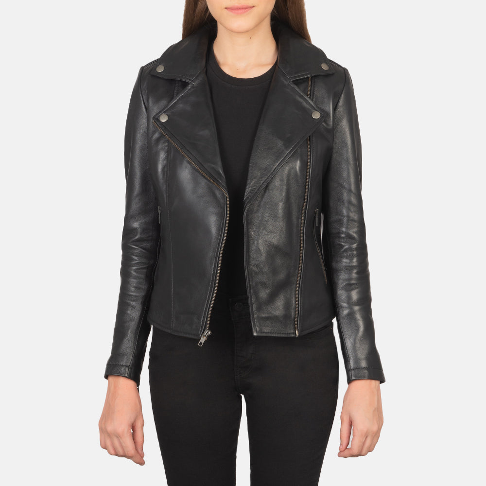 Flashback Black Leather Biker Jacket by Dash Racegear - women Jacket view 2