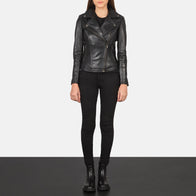 Flashback Black Leather Biker Jacket by Dash Racegear - women Jacket view 3