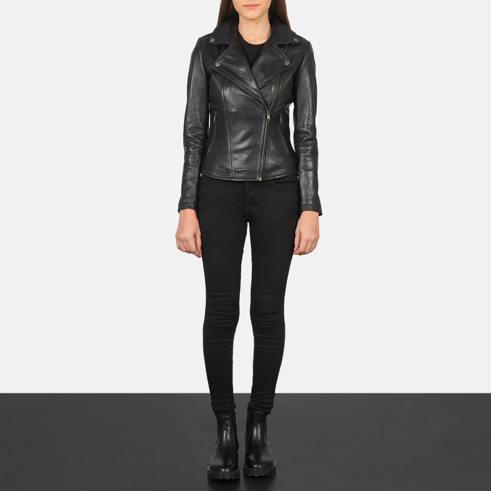 Flashback Black Leather Biker Jacket by Dash Racegear - women Jacket view 3