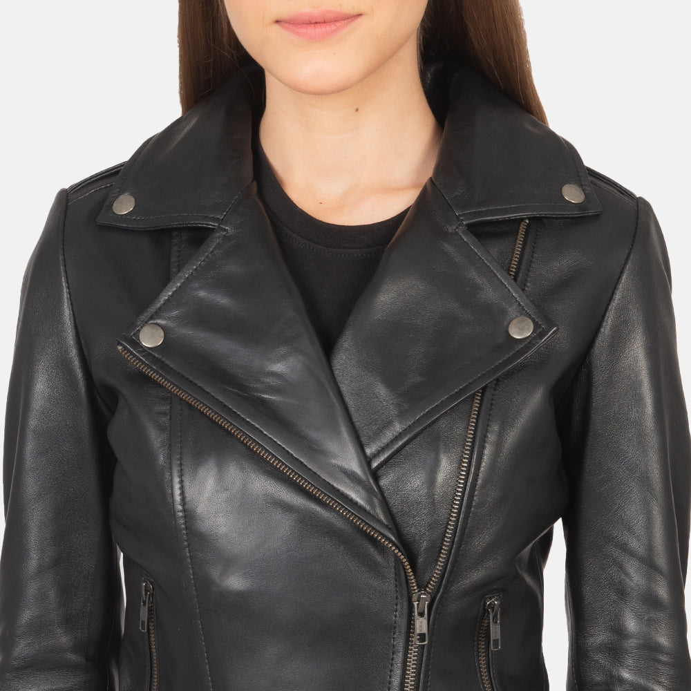 Flashback Black Leather Biker Jacket by Dash Racegear - women Jacket view 4