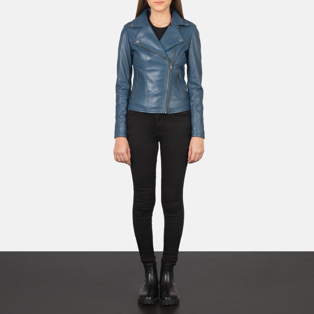 Flashback Blue Leather Biker Jacket by Dash Racegear - women Jacket view 3