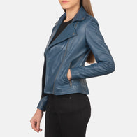 Flashback Blue Leather Biker Jacket by Dash Racegear - women Jacket view 4