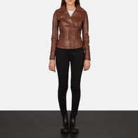 Flashback Brown Leather Biker Jacket by Dash Racegear - women Jacket view 4