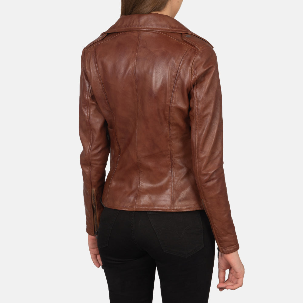 Flashback Brown Leather Biker Jacket by Dash Racegear - women Jacket view 5