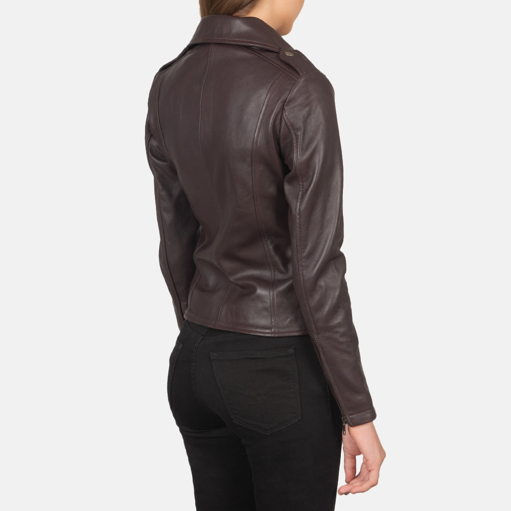 Flashback Maroon Leather Biker Jacket by Dash Racegear - women Jacket view 5