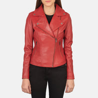 Flashback Red Leather Biker Jacket by Dash Racegear - women Jacket view 1