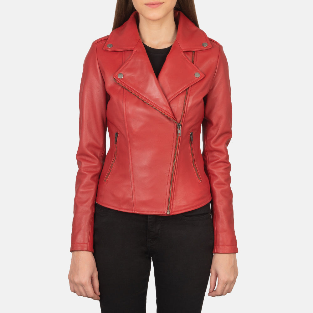 Flashback Red Leather Biker Jacket by Dash Racegear - women Jacket view 1