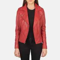 Flashback Red Leather Biker Jacket by Dash Racegear - women Jacket view 3