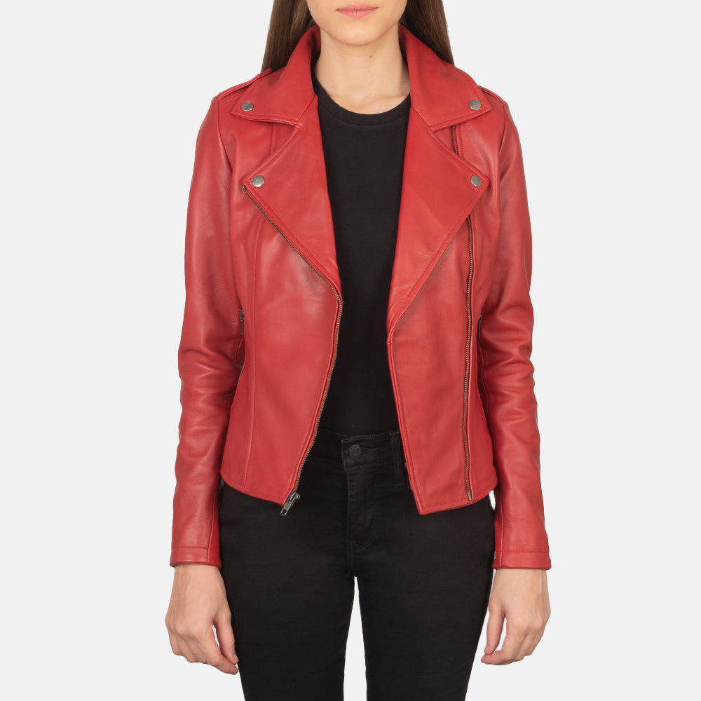 Flashback Red Leather Biker Jacket by Dash Racegear - women Jacket view 3