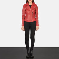 Flashback Red Leather Biker Jacket by Dash Racegear - women Jacket view 4