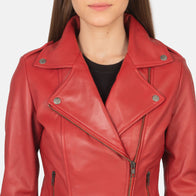 Flashback Red Leather Biker Jacket by Dash Racegear - women Jacket view 6