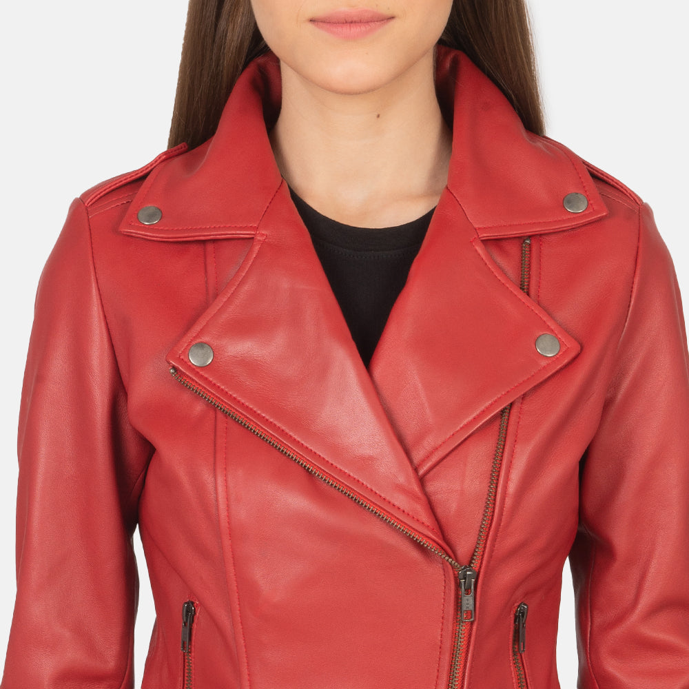 Flashback Red Leather Biker Jacket by Dash Racegear - women Jacket view 6