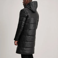 Floyd Black Hooded Leather Puffer Coat by Dash Racegear - men Jacket view 5