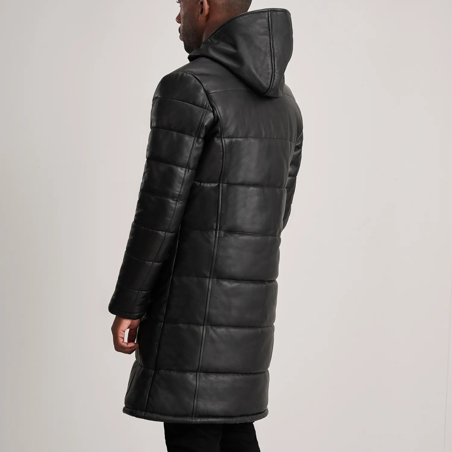 Floyd Black Hooded Leather Puffer Coat by Dash Racegear - men Jacket view 5