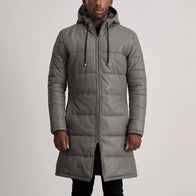 Floyd Grey Hooded Leather Puffer Coat by Dash Racegear - men Jacket view 1