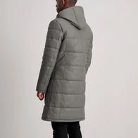 Floyd Grey Hooded Leather Puffer Coat by Dash Racegear - men Jacket view 5