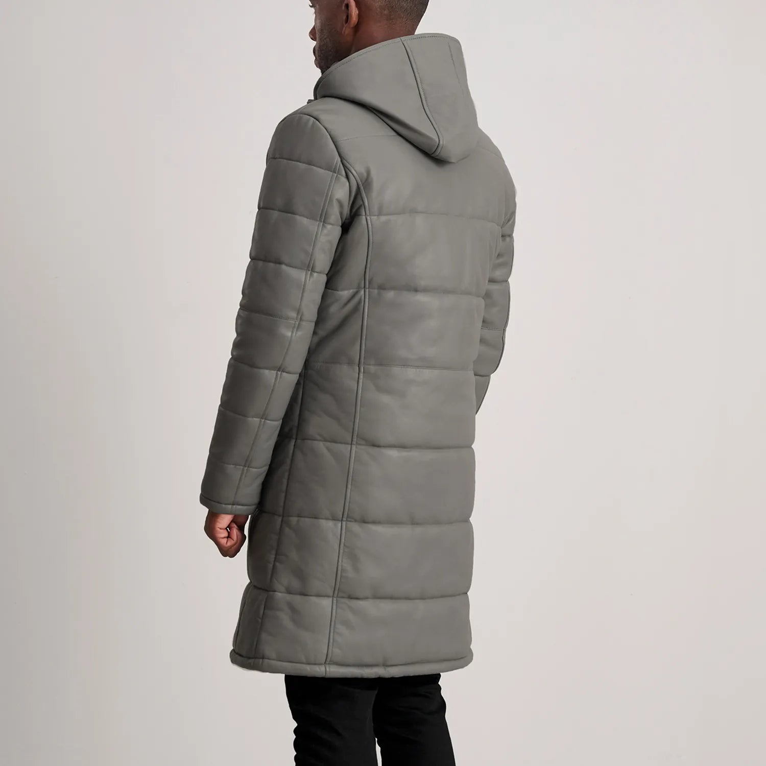 Floyd Grey Hooded Leather Puffer Coat by Dash Racegear - men Jacket view 5