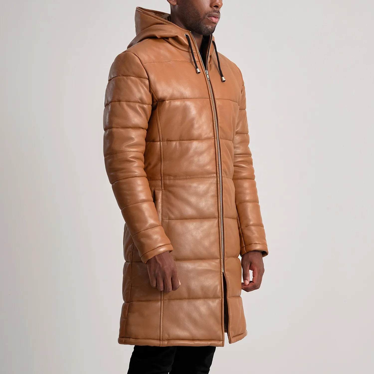 Floyd Tan Hooded Leather Puffer Coat by Dash Racegear - men Jacket view 2