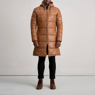 Floyd Tan Hooded Leather Puffer Coat by Dash Racegear - men Jacket view 3