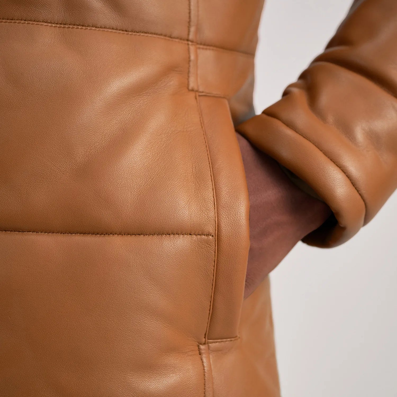 Floyd Tan Hooded Leather Puffer Coat by Dash Racegear - men Jacket view 6