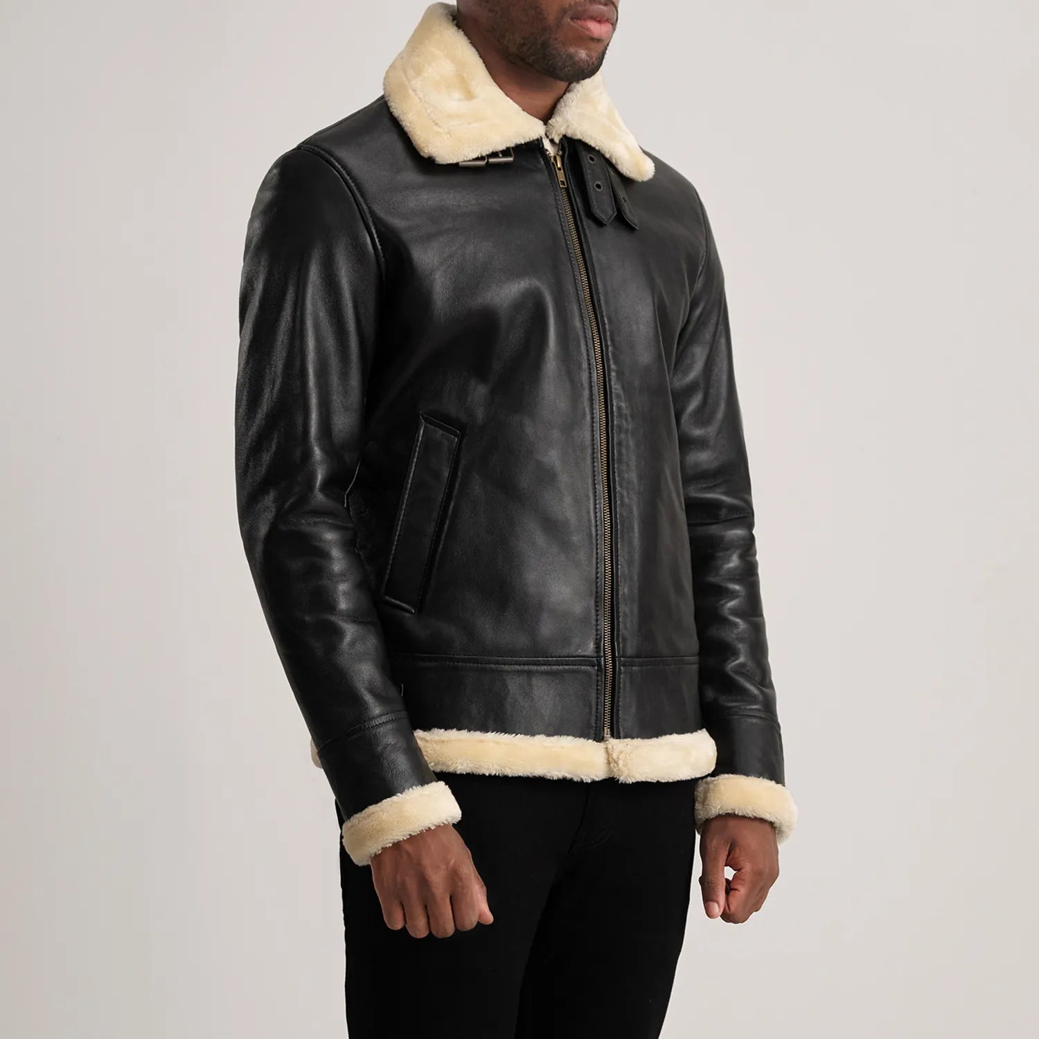Francis B-3 Black & Cream Leather Bomber Jacket by Dash Racegear - men Jacket view 2