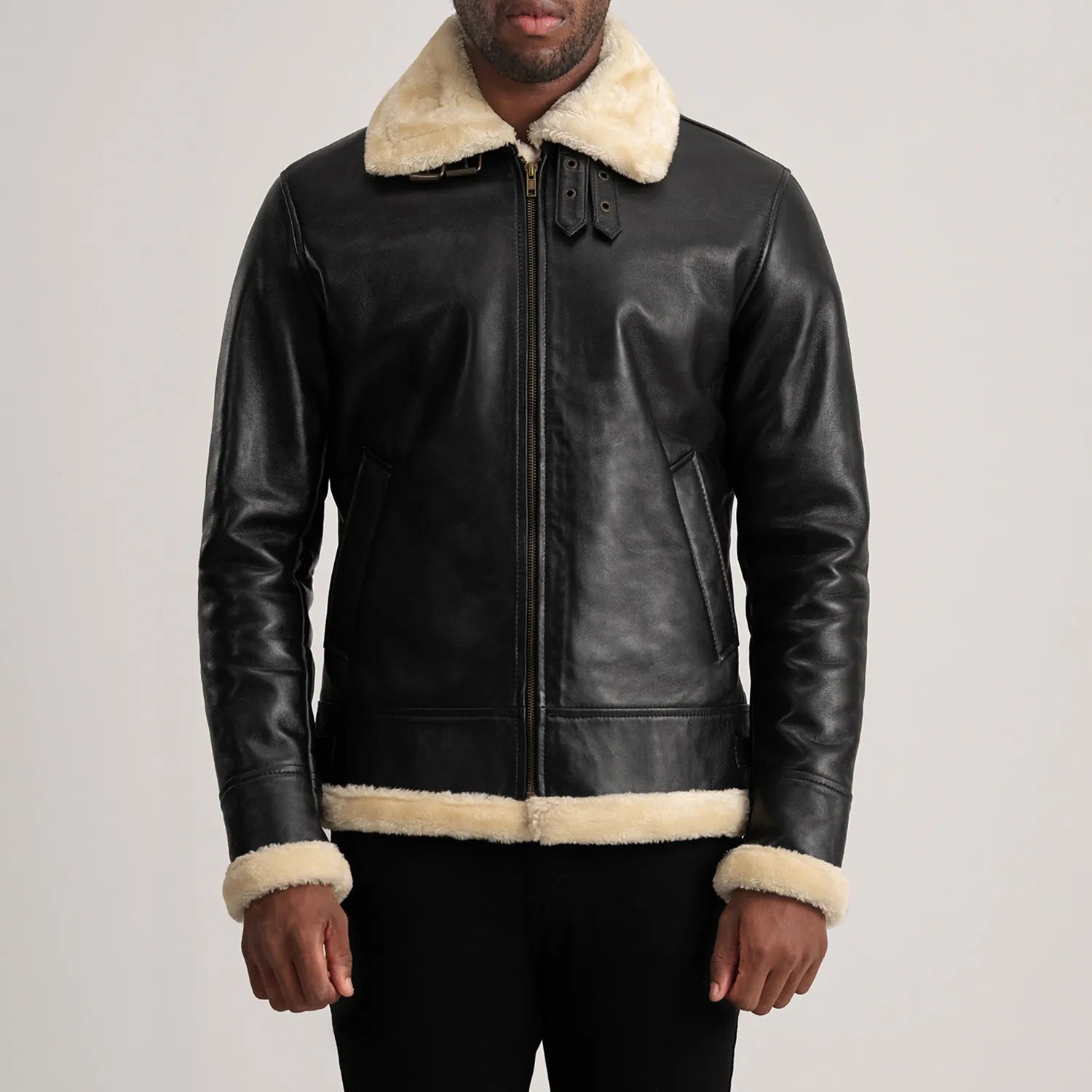 Francis B-3 Black & Cream Leather Bomber Jacket by Dash Racegear - men Jacket view 4