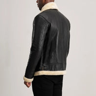 Francis B-3 Black & Cream Leather Bomber Jacket by Dash Racegear - men Jacket view 5