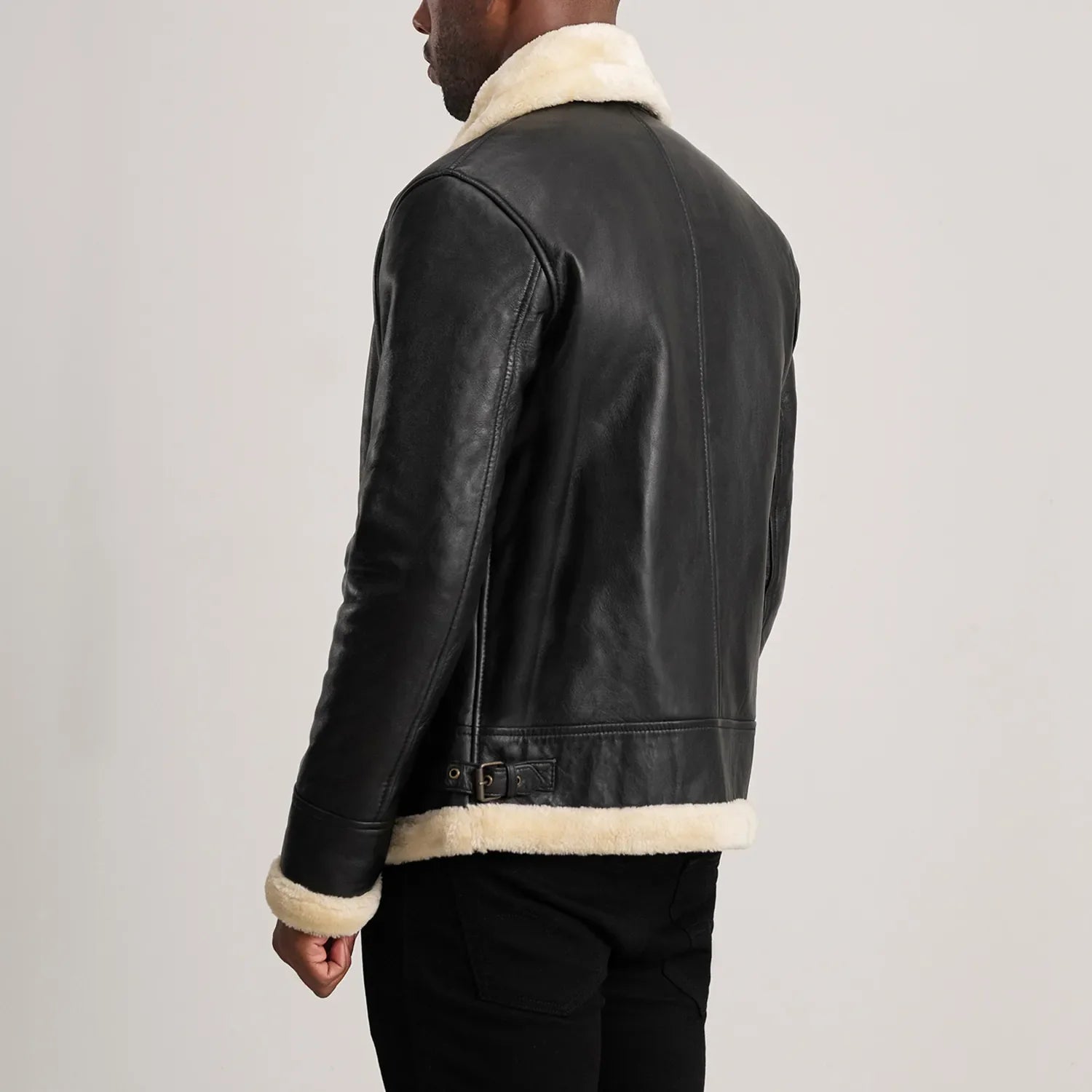 Francis B-3 Black & Cream Leather Bomber Jacket by Dash Racegear - men Jacket view 5