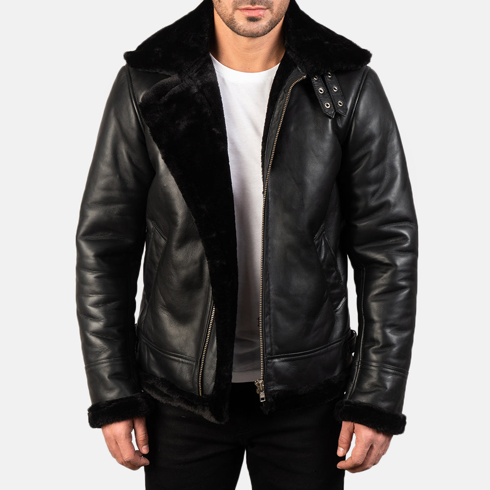 Francis B-3 Black Leather Bomber Jacket by Dash Racegear - men Jacket view 1