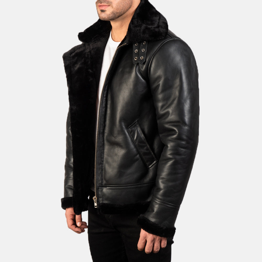 Francis B-3 Black Leather Bomber Jacket by Dash Racegear - men Jacket view 2
