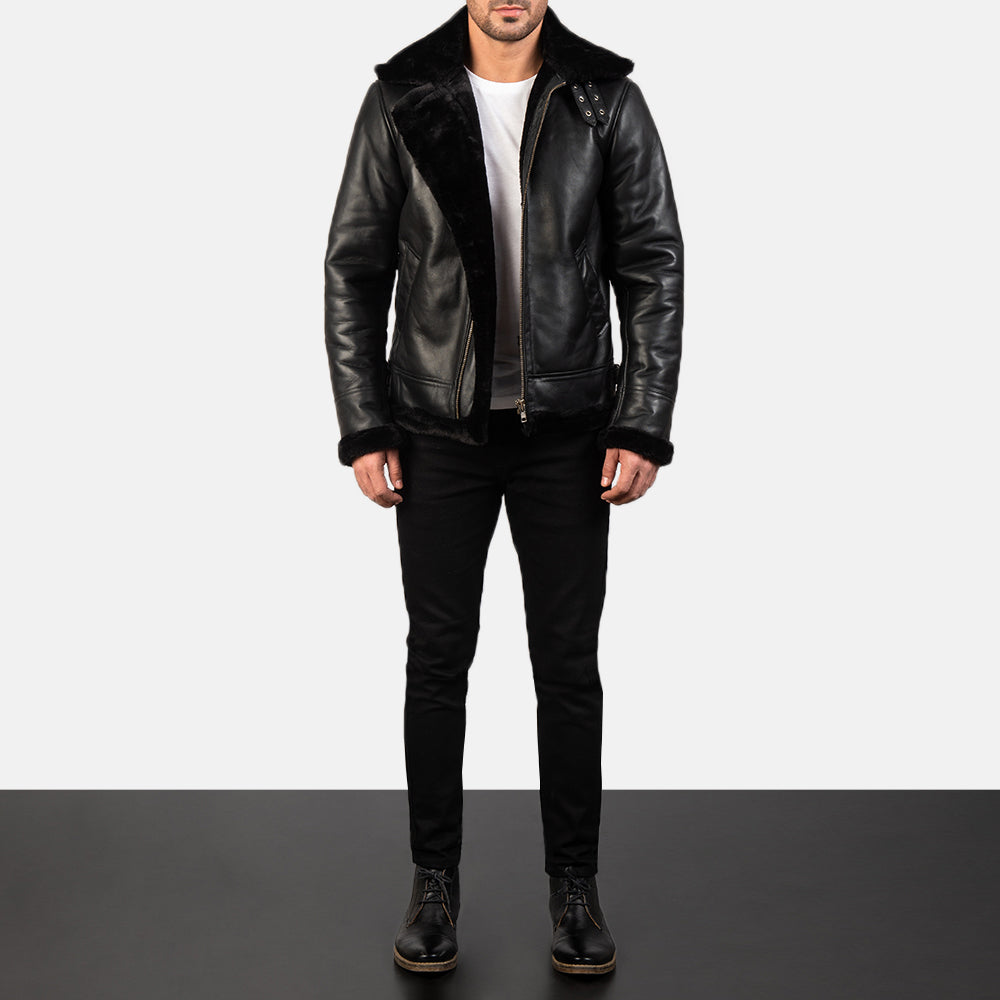 Francis B-3 Black Leather Bomber Jacket by Dash Racegear - men Jacket view 3