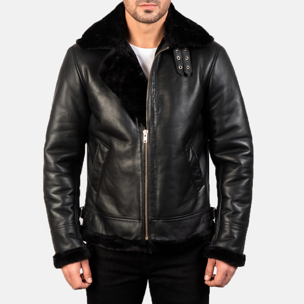 Francis B-3 Black Leather Bomber Jacket by Dash Racegear - men Jacket view 4