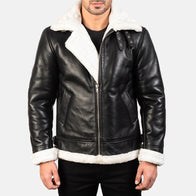 Francis B-3 Black & White Leather Bomber Jacket by Dash Racegear - men Jacket view 1