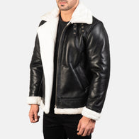 Francis B-3 Black & White Leather Bomber Jacket by Dash Racegear - men Jacket view 2