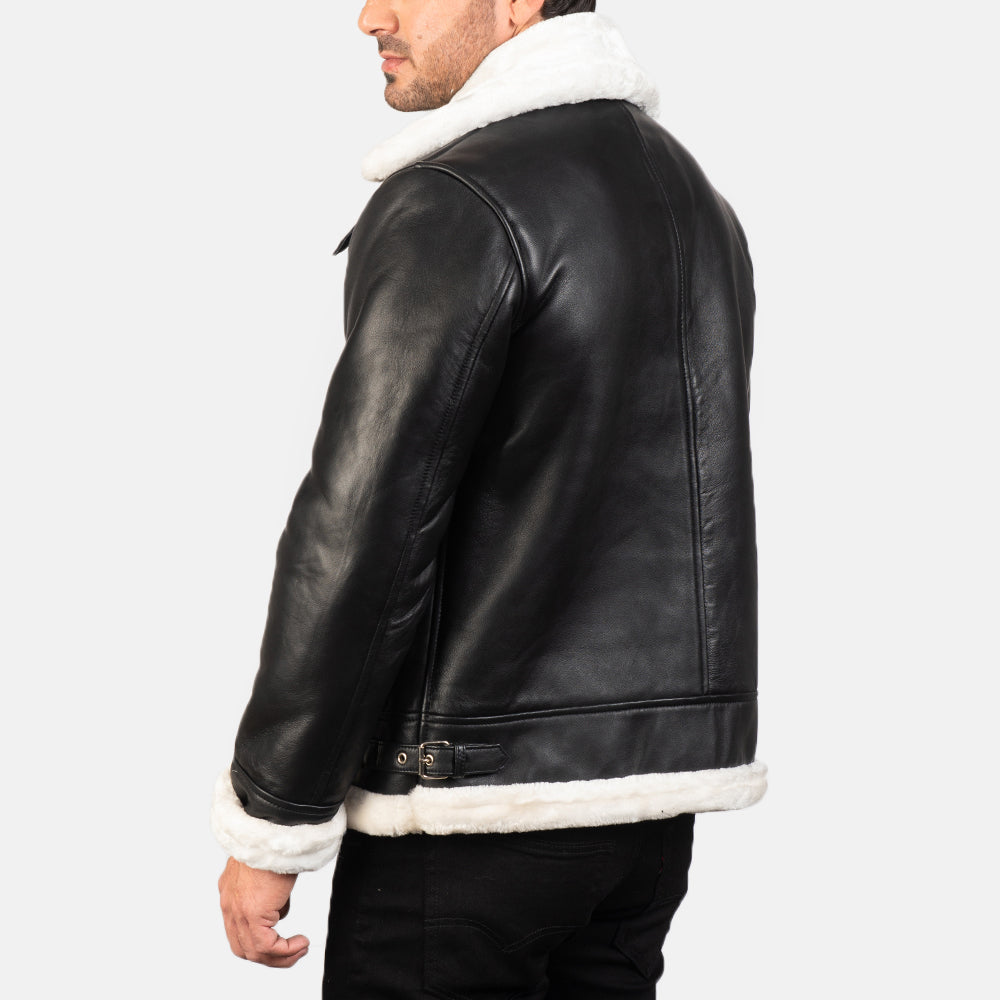 Francis B-3 Black & White Leather Bomber Jacket by Dash Racegear - men Jacket view 5