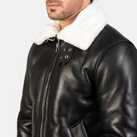 Francis B-3 Black & White Leather Bomber Jacket by Dash Racegear - men Jacket view 6
